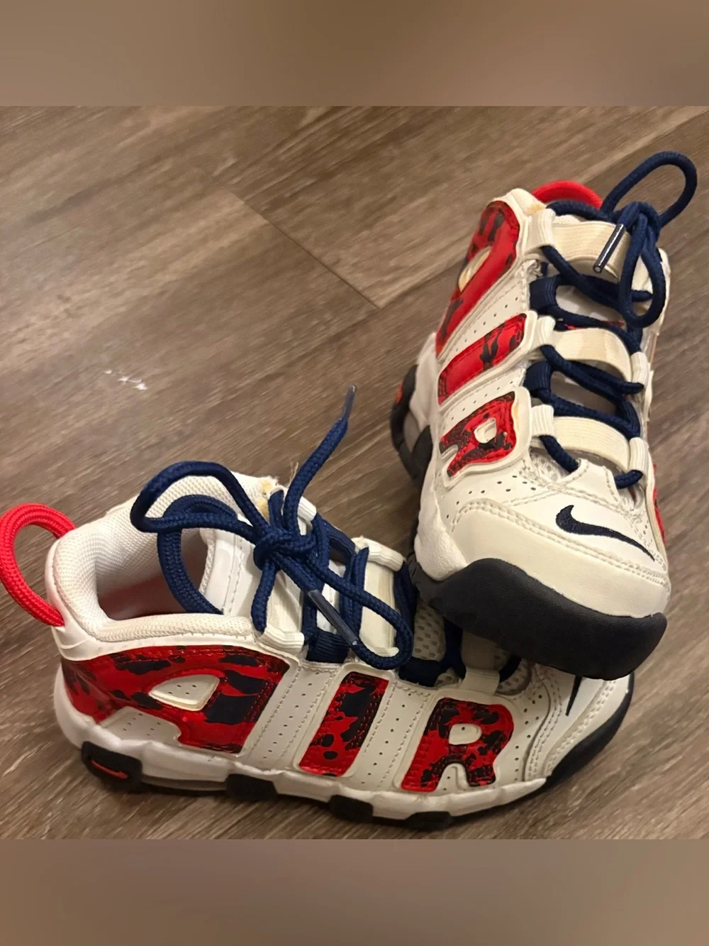 Nike Kids Air More Uptempo in the Red Navy Camo White  Size 11 C